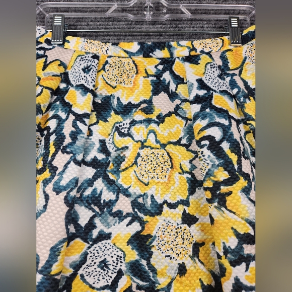 H&M Floral Print Flare Pleated Women's Midi Skirt Yellow Green Size 8 - Picture 5 of 14
